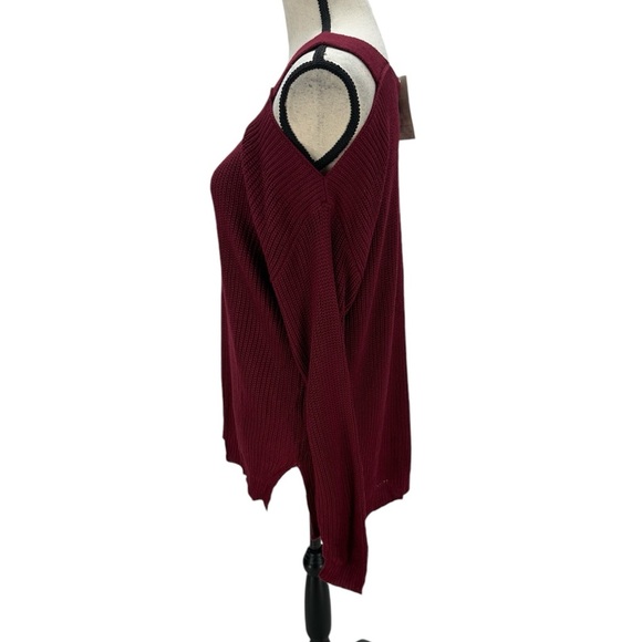 Hooked Up Long Sleeve Cold Shoulder Tank Straps Sweater - Maroon Red - Medium - Picture 4 of 7